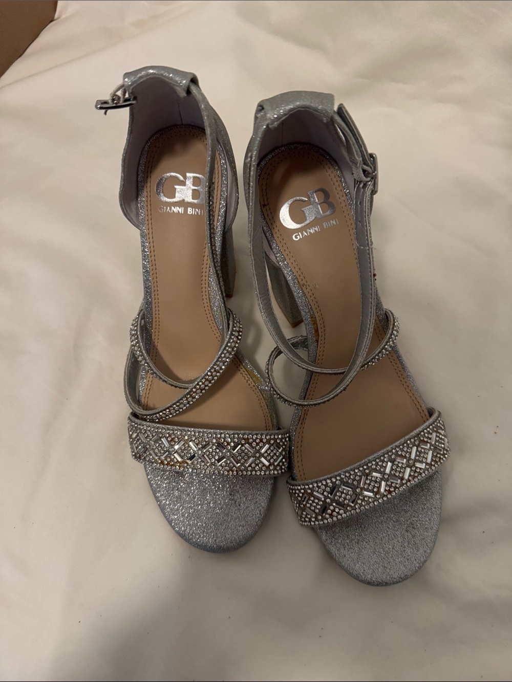 Gianni Bini Silver Beaded Strappy Heels